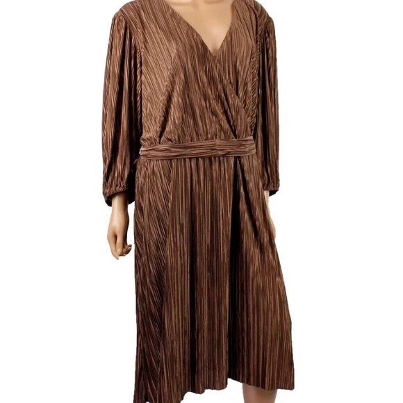 CATO Plus Size 22/24 Pleated Tie Waist Dress PARTRIDGE - Picture 1 of 6